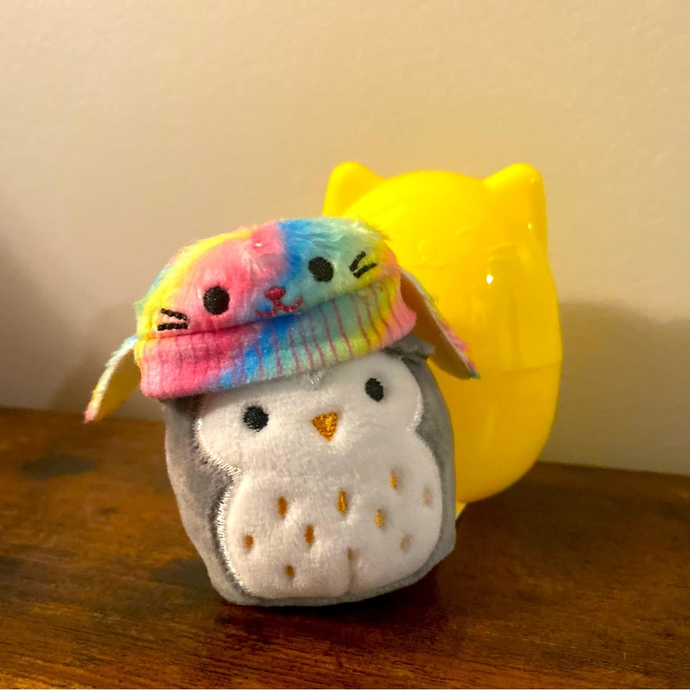 Squishville Hoot the Owl with bunny Hat 2” Squishmallow